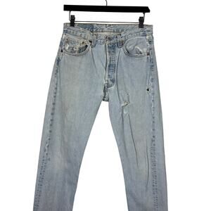Vintage Levi Strauss 501 Destructed Button Fly Jeans Light Wash - 26